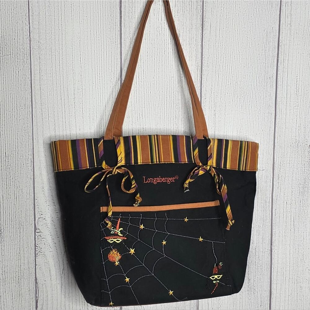 Longaberger Halloween Tote Bag Spider Web Witch Hat Striped Lining